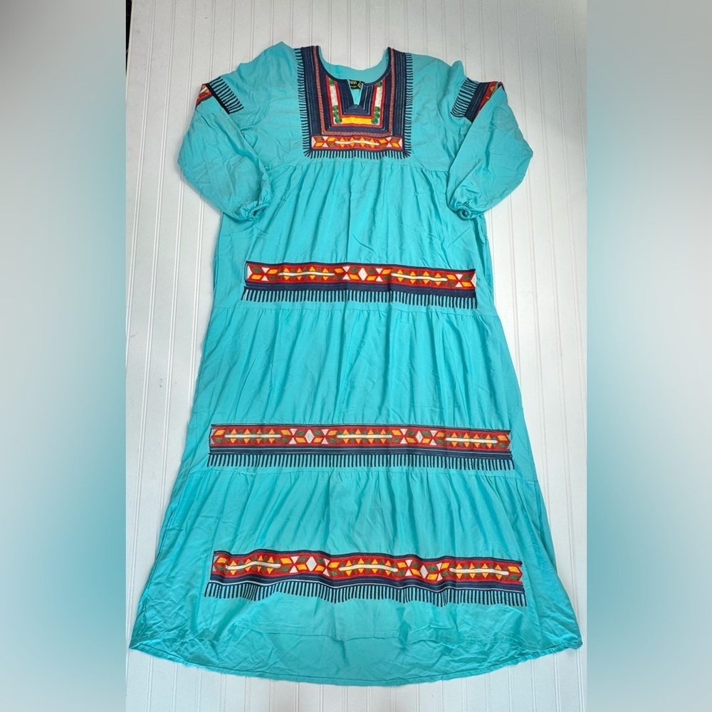 Al Khan Aqua Embroidered Long Sleeve Maxi Dress E31